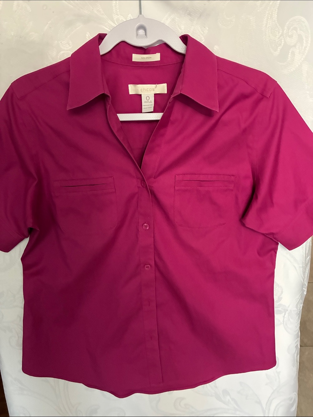 Chico's Short Sleeve Button-Front Shirt - Magenta